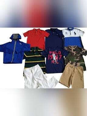 RALPH LAUREN PREPPY BOYS SIZE 10/12 TEES, POLOS, SHORTS, PANTS & HOODIE!
